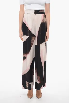 Alexander McQueen Silk Palazzo Pants with Graphic Print 42 Italian size
