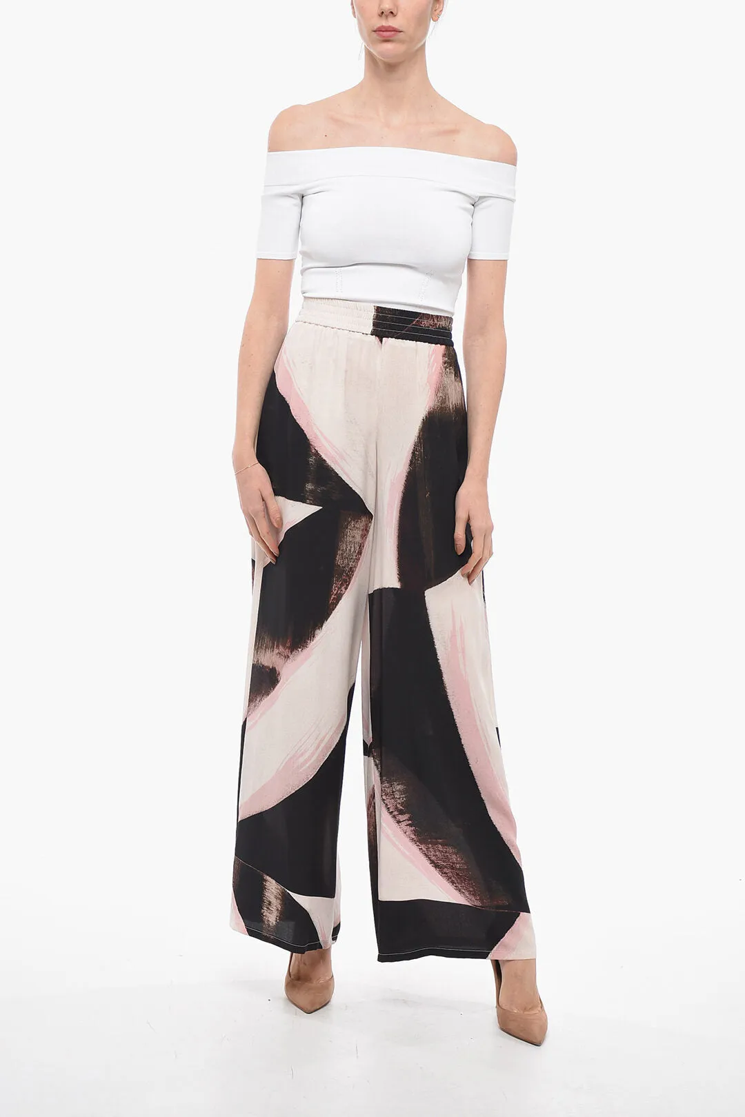 Alexander McQueen Silk Palazzo Pants with Graphic Print 42 Italian size