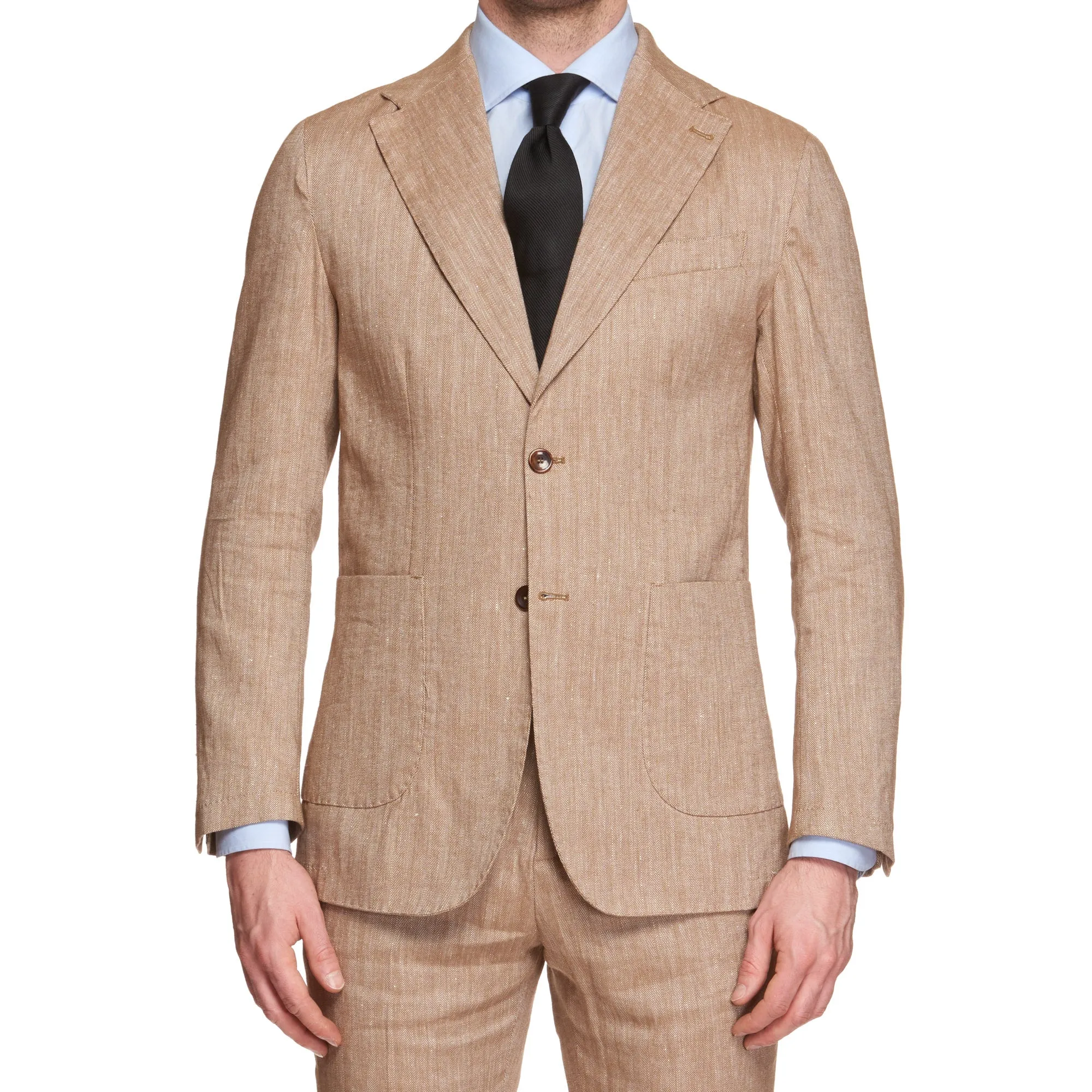 ANTÉ Napoli Tan Herringbone Linen-Cotton Unlined Suit NEW Slim Fit