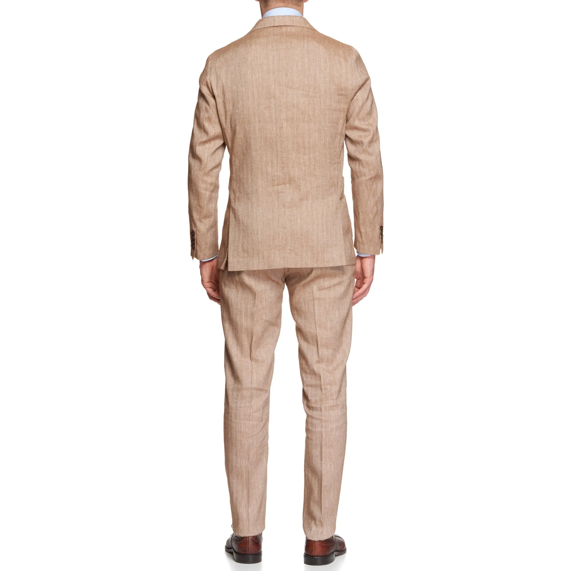ANTÉ Napoli Tan Herringbone Linen-Cotton Unlined Suit NEW Slim Fit
