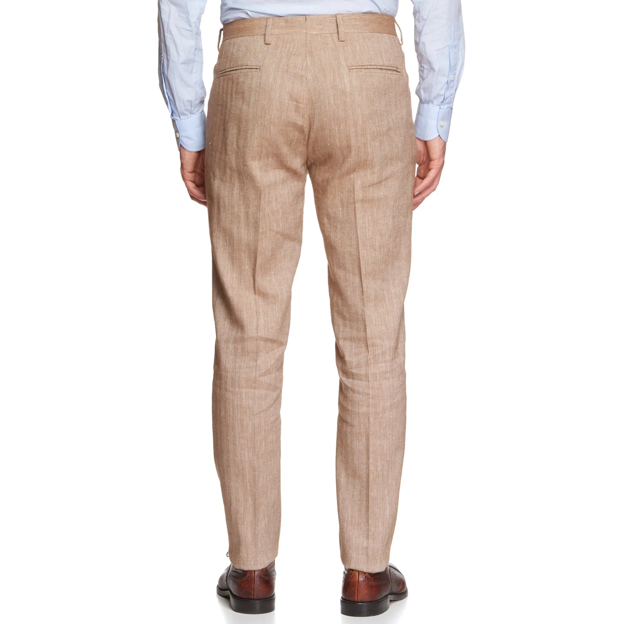 ANTÉ Napoli Tan Herringbone Linen-Cotton Unlined Suit NEW Slim Fit