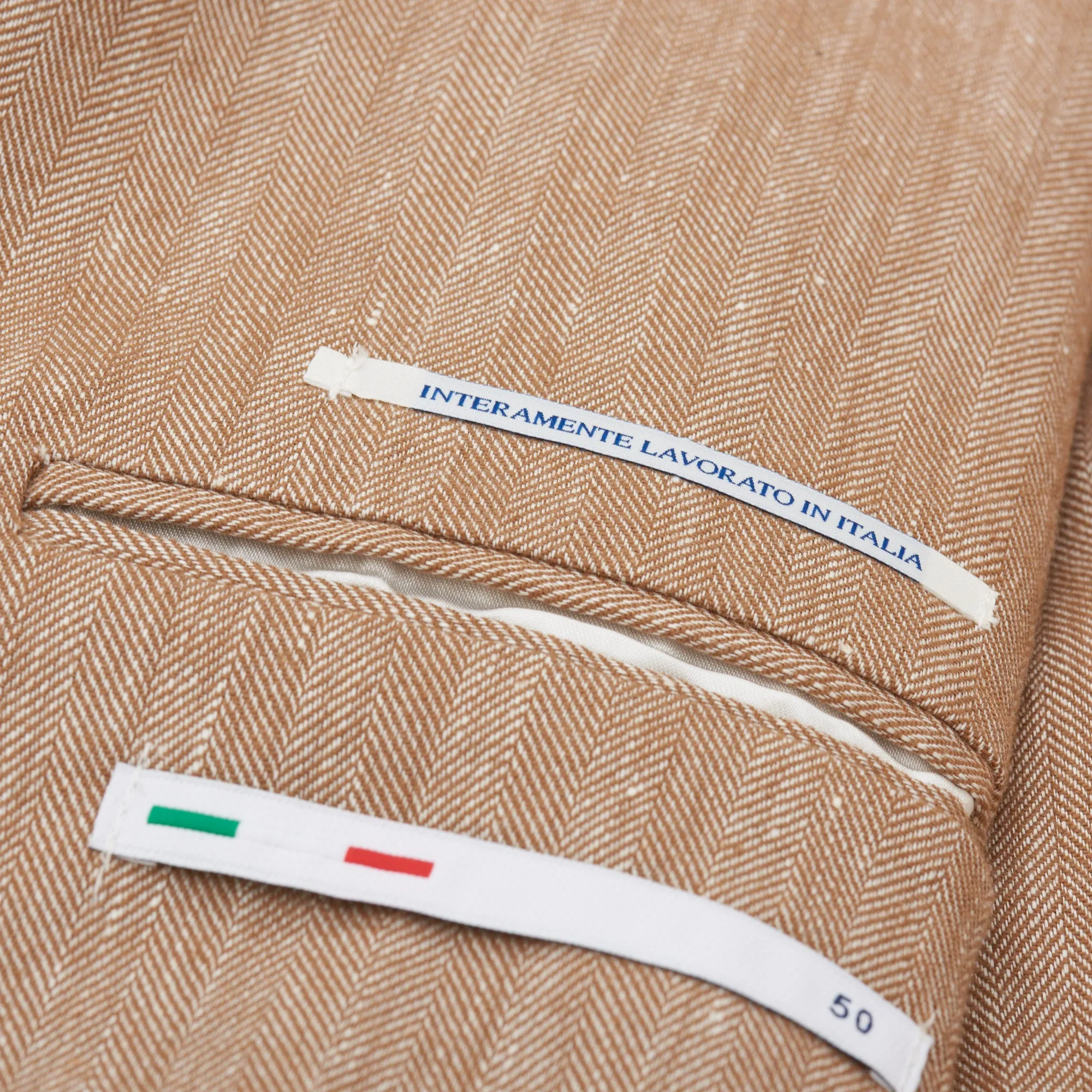 ANTÉ Napoli Tan Herringbone Linen-Cotton Unlined Suit NEW Slim Fit