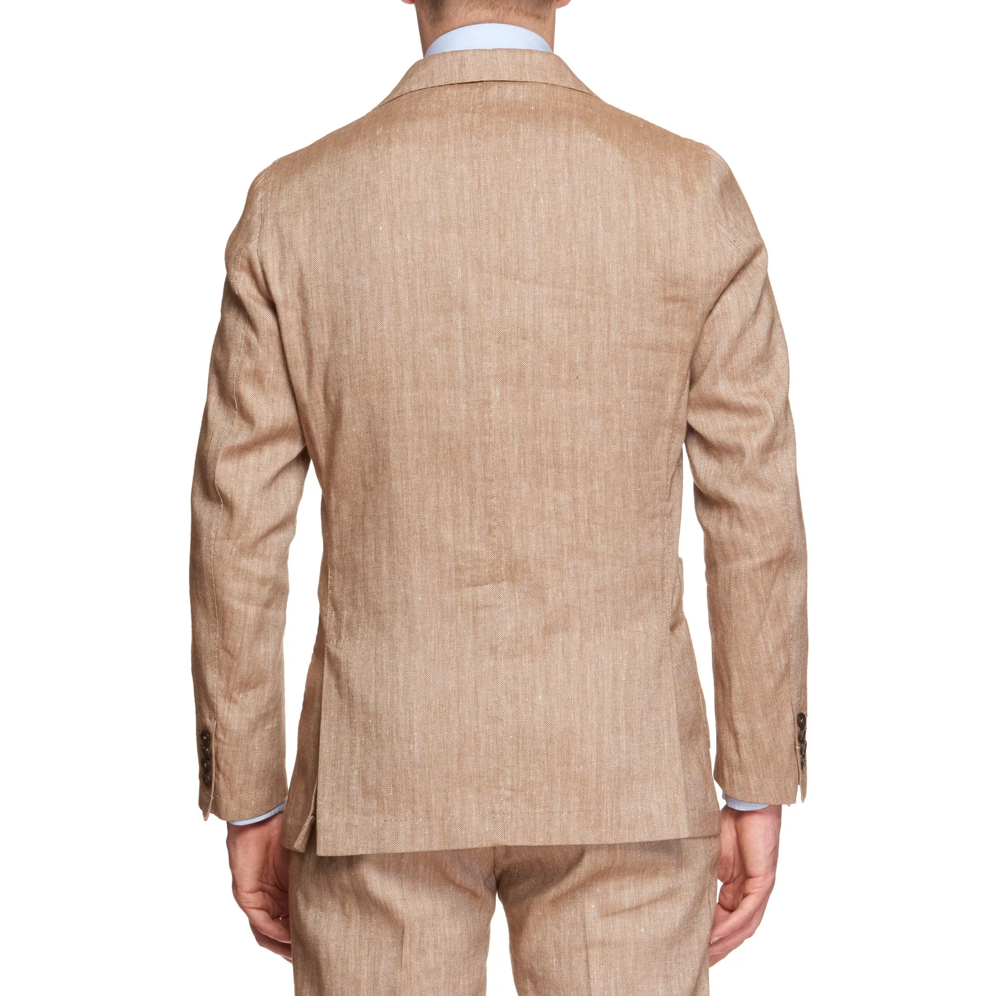 ANTÉ Napoli Tan Herringbone Linen-Cotton Unlined Suit NEW Slim Fit