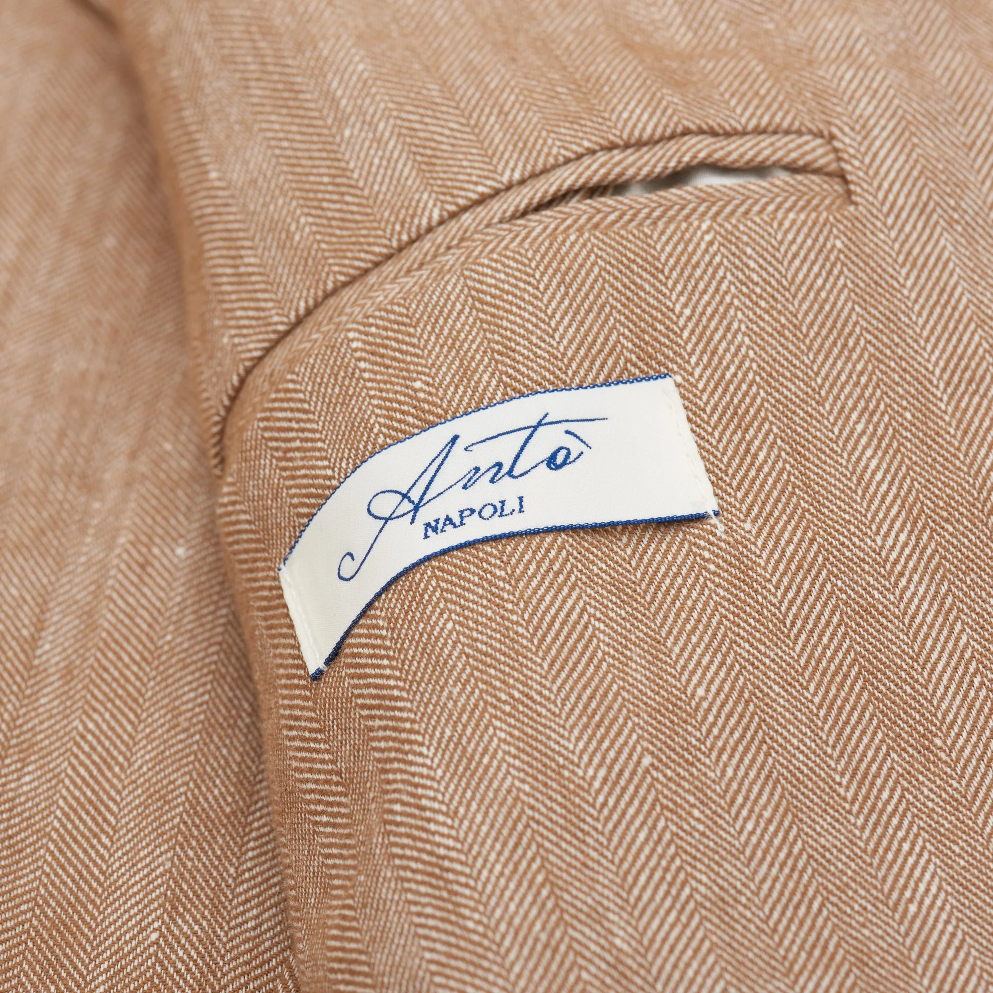 ANTÉ Napoli Tan Herringbone Linen-Cotton Unlined Suit NEW Slim Fit