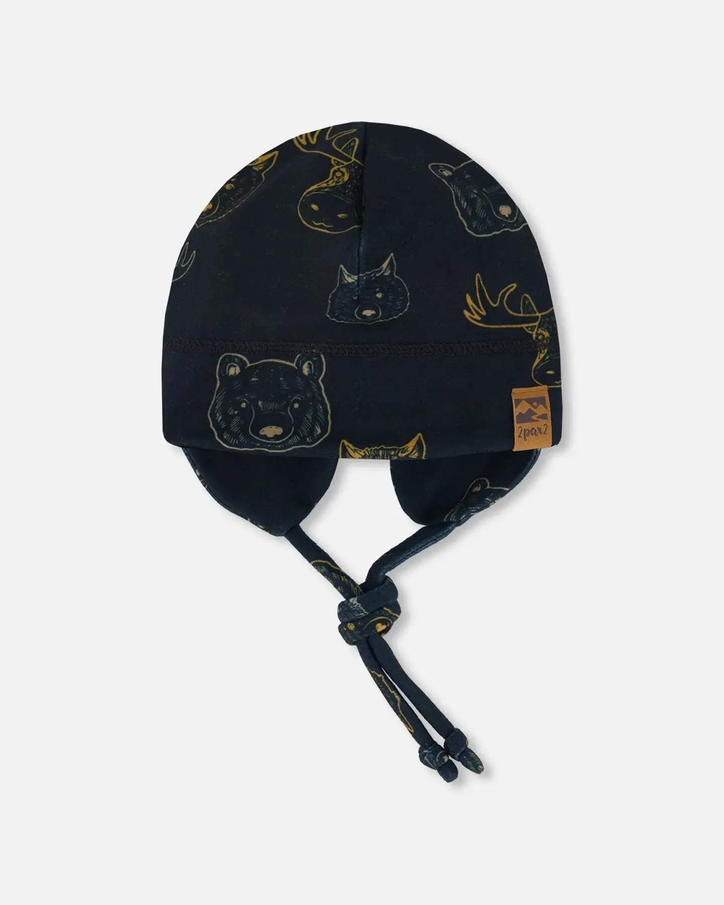 Baby Printed Mid-Season One-Piece Outerwear With Hat Beige Animals On Black Background