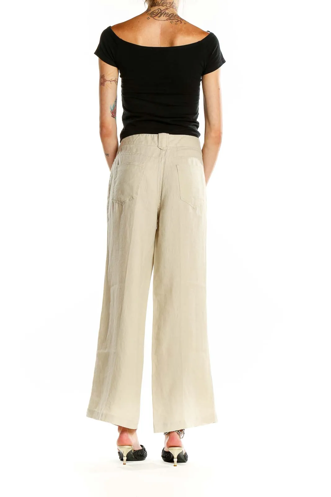 Beige Linen Wide-Leg Sailor Pants