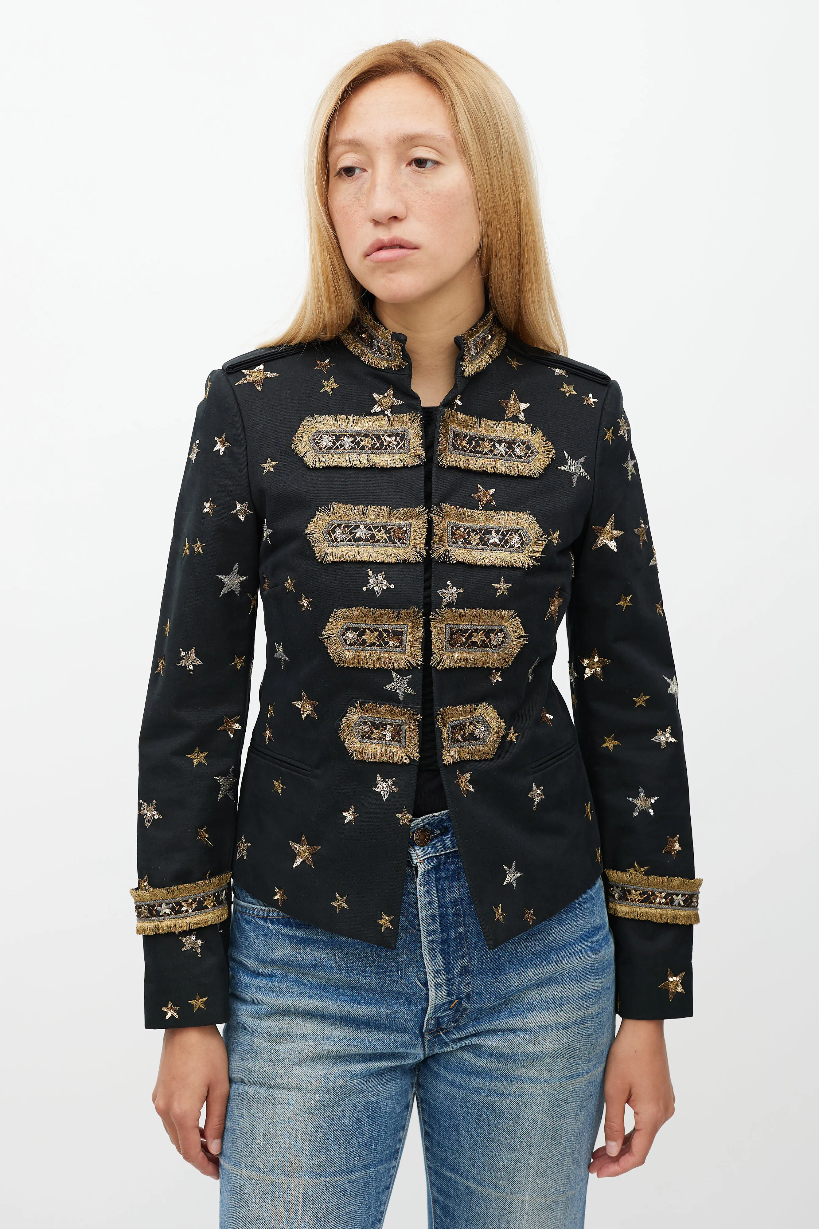 Black & Gold Embellished Military Jacket