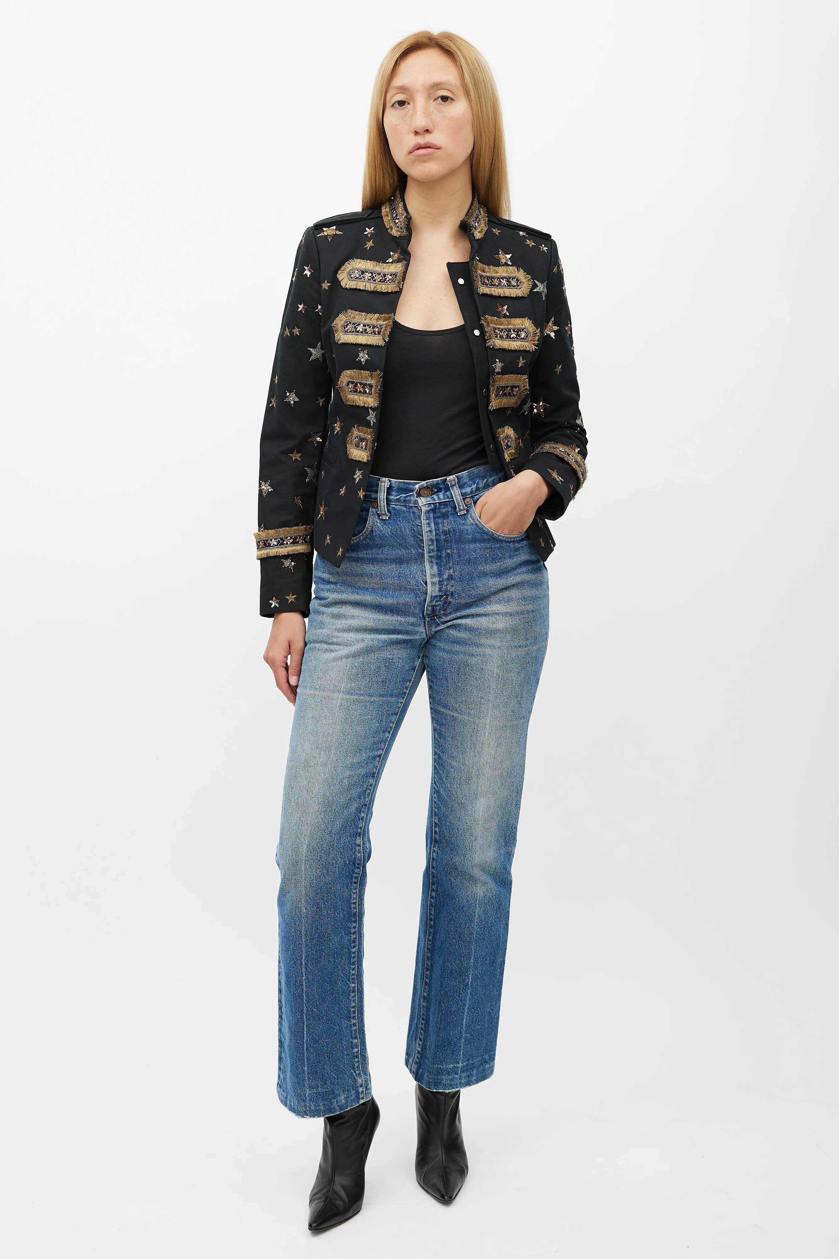 Black & Gold Embellished Military Jacket