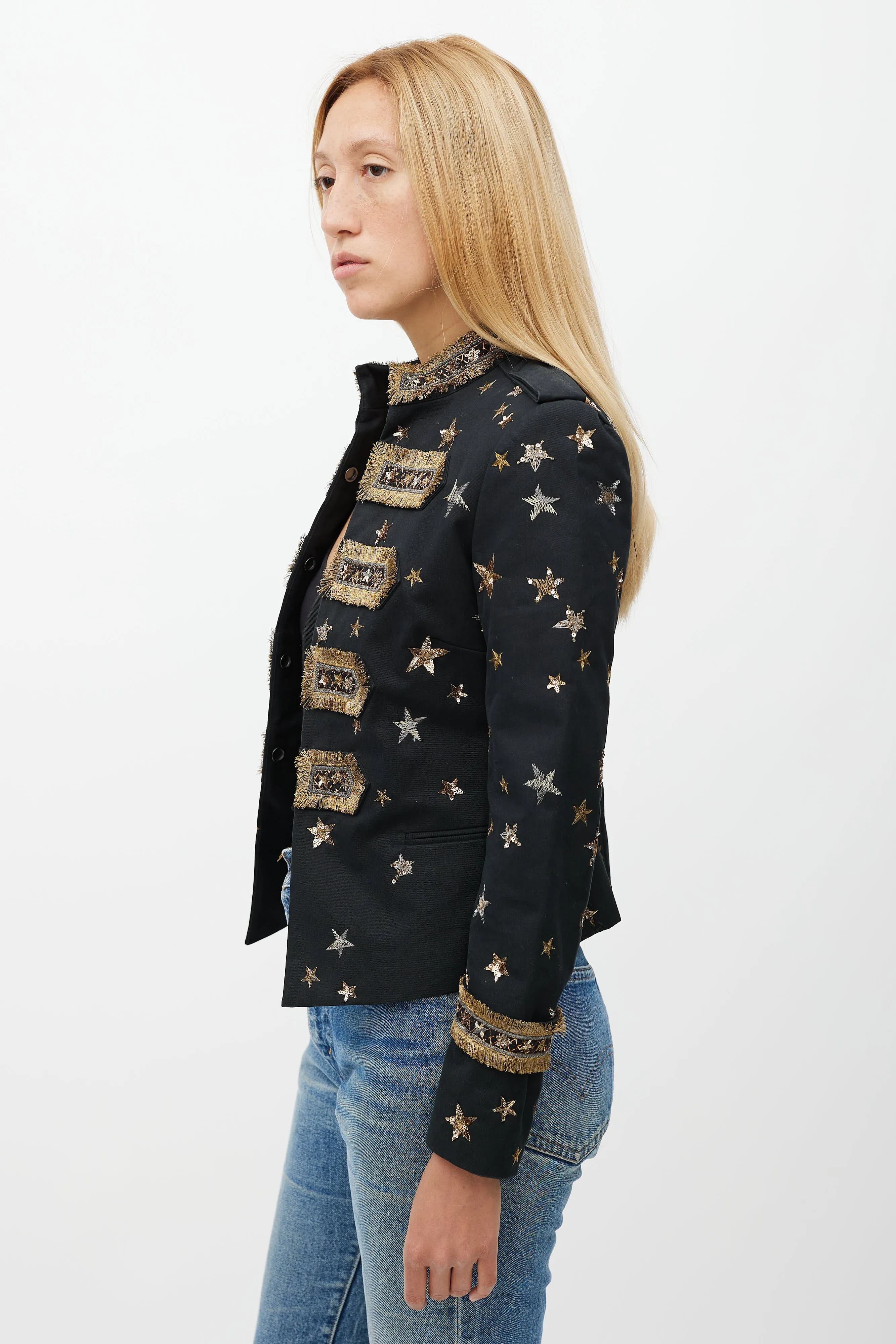 Black & Gold Embellished Military Jacket