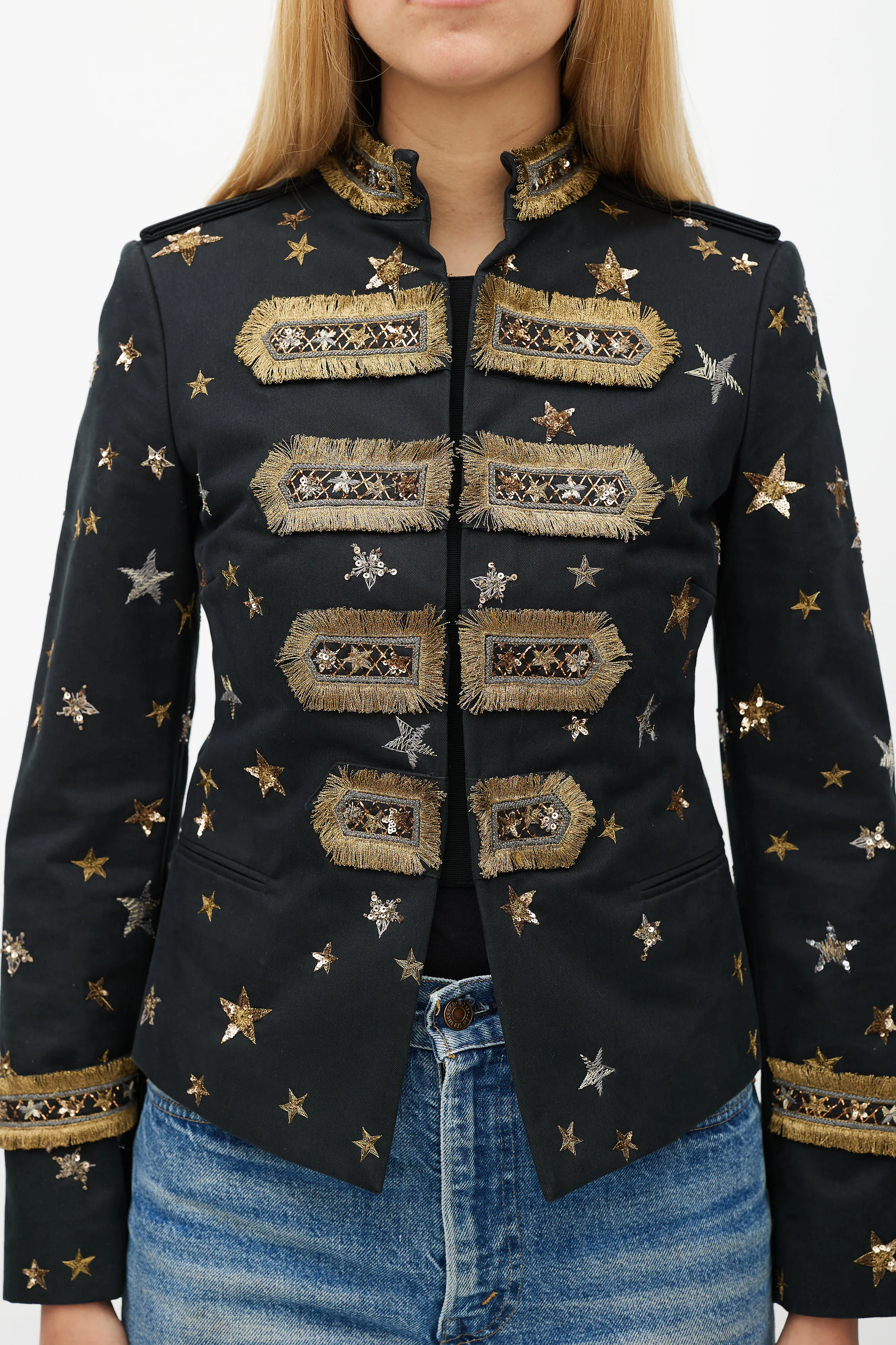 Black & Gold Embellished Military Jacket