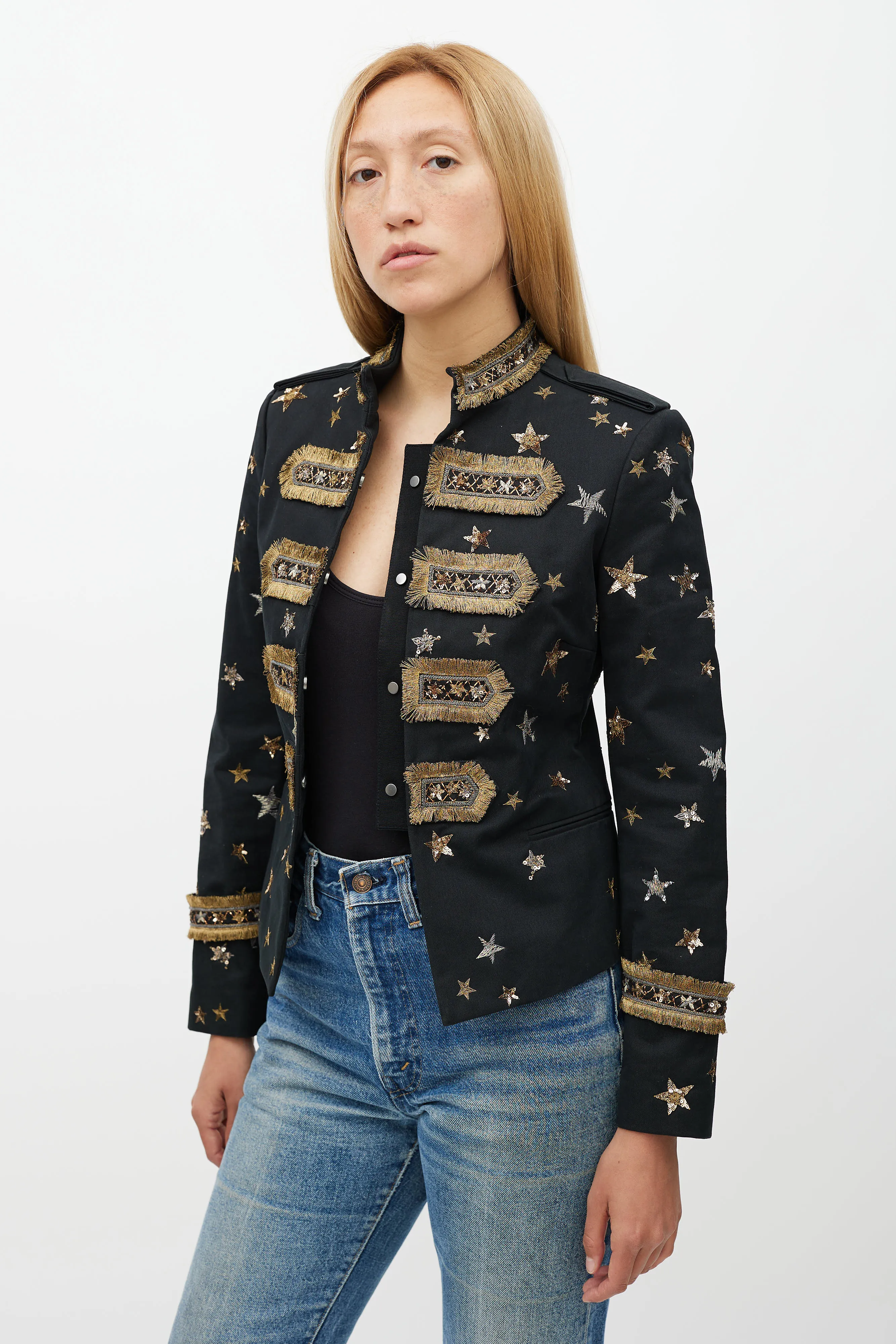 Black & Gold Embellished Military Jacket