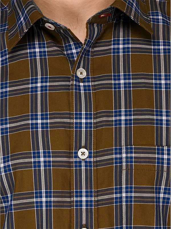 Brown & Blue Checked Slim Fit Casual Shirt | JadeBlue