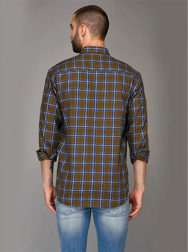 Brown & Blue Checked Slim Fit Casual Shirt | JadeBlue