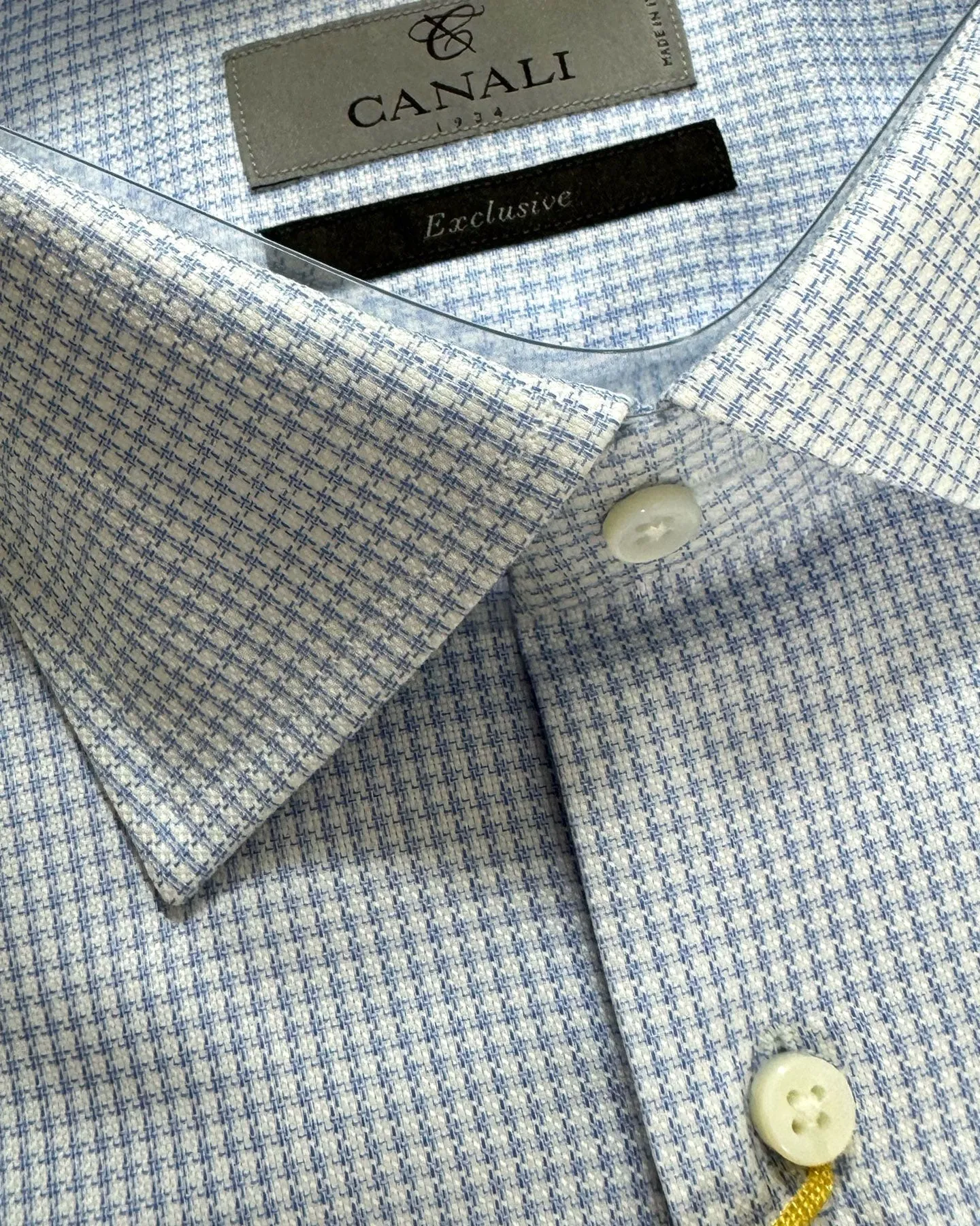 Canali Dress Shirt Exclusive White Blue Houndstooth - Modern Fit 40 - 15 3/4 SALE