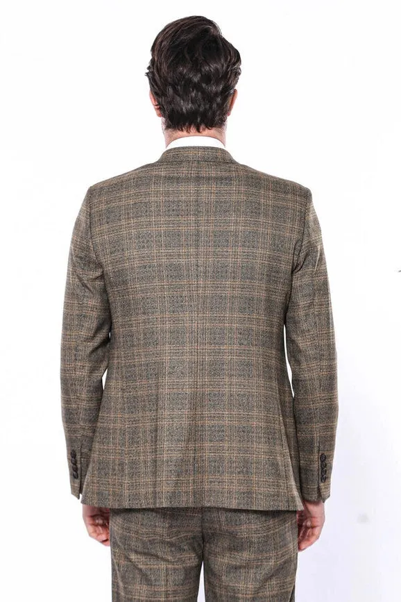 Checked Slim-Fit Brown Men Blazer