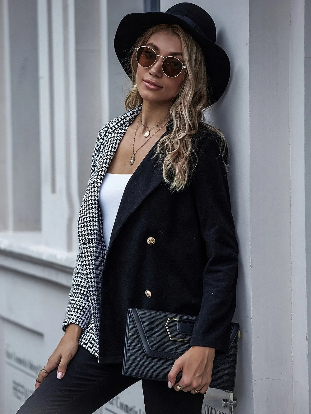 Checked two-tone cardigan blazer