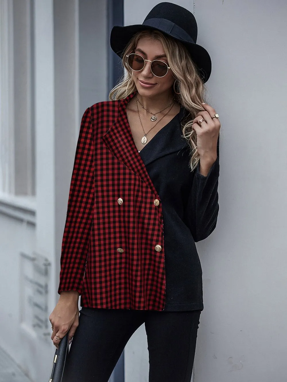 Checked two-tone cardigan blazer