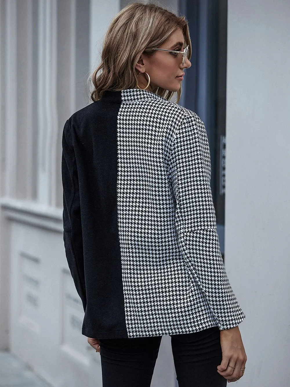 Checked two-tone cardigan blazer