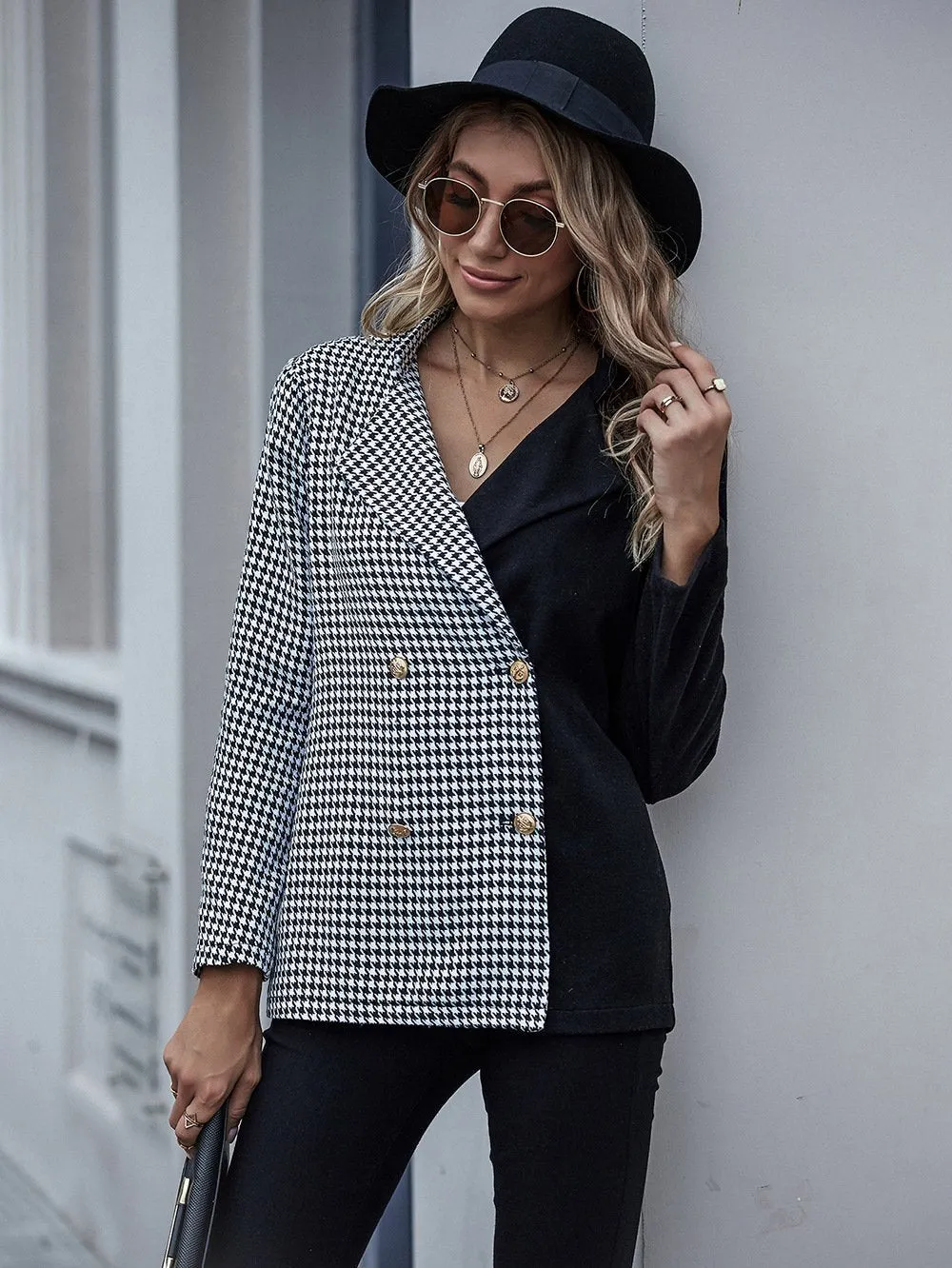Checked two-tone cardigan blazer