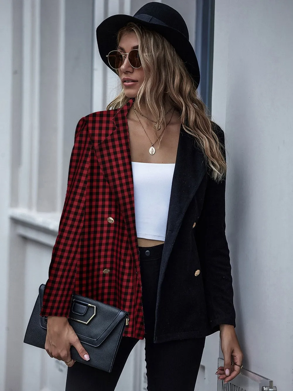 Checked two-tone cardigan blazer