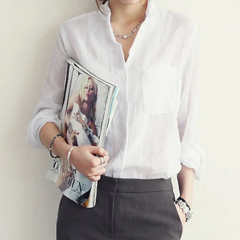 Chemisier Femme Womens Tops Fashion 2022 Summer Linen White Shirt Women Long Sleeve Blouse