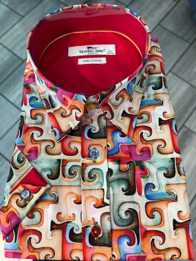 Claudio Lugli Jigsaw Swirl Short Sleeve Mens Shirt - Red - Cp6474