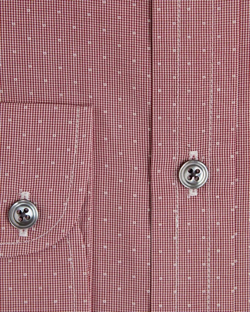 Contemporary Fit, Cut-away Collar, 2 Button Cuff Shirt in a Burgundy & White Spot Cotton