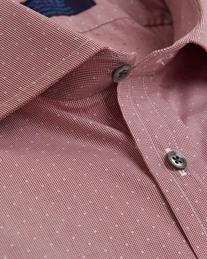 Contemporary Fit, Cut-away Collar, 2 Button Cuff Shirt in a Burgundy & White Spot Cotton