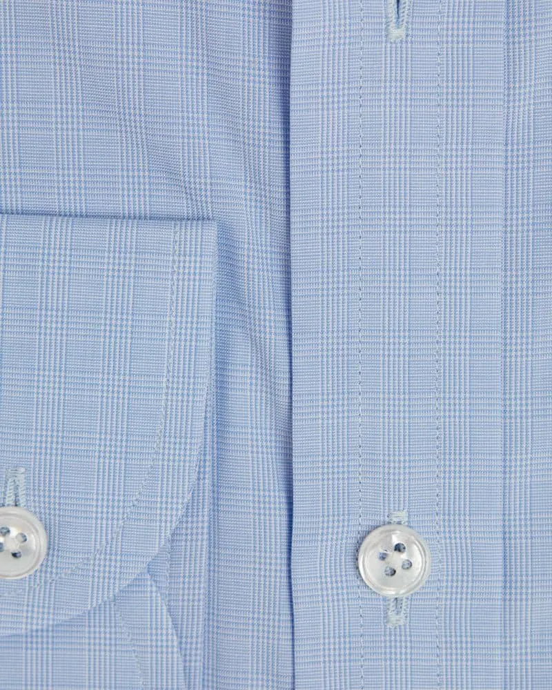 Contemporary Fit, Cutaway Collar, Two Button Cuff in Blue & White Check