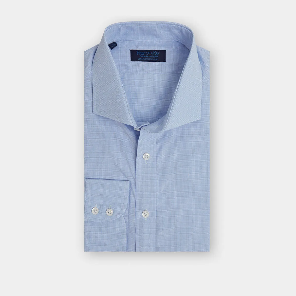 Contemporary Fit, Cutaway Collar, Two Button Cuff in Blue & White Check