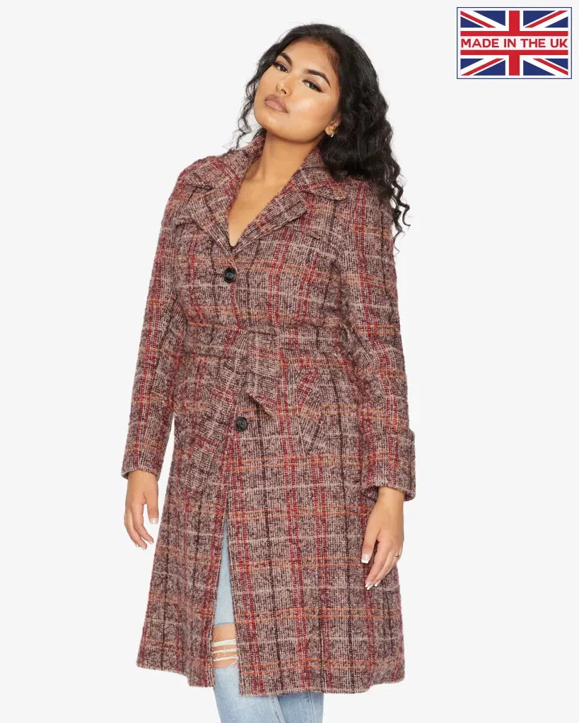 De La Creme Womens Wool Blend Check Military Duster Coat