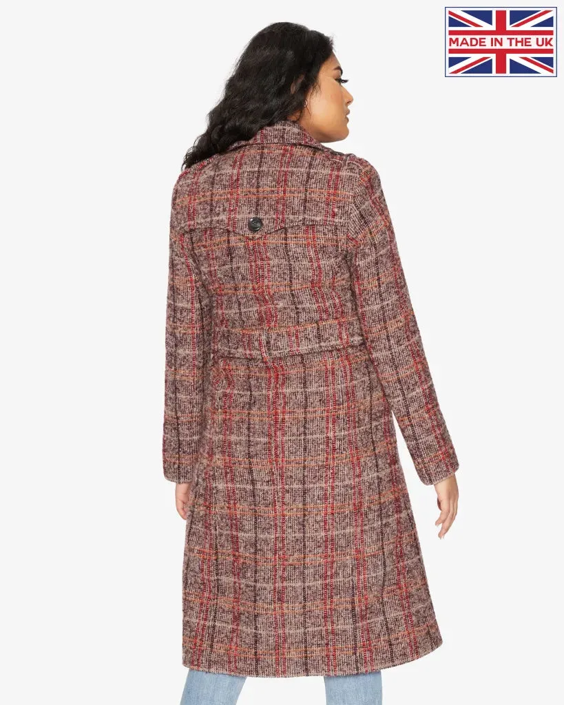 De La Creme Womens Wool Blend Check Military Duster Coat