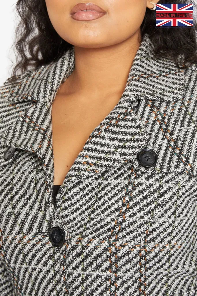 De La Creme Womens Wool Blend Check Military Duster Coat