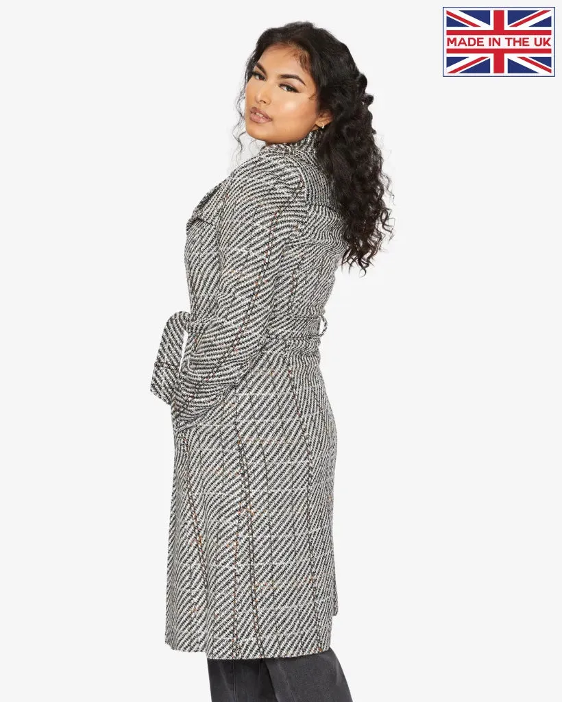 De La Creme Womens Wool Blend Check Military Duster Coat