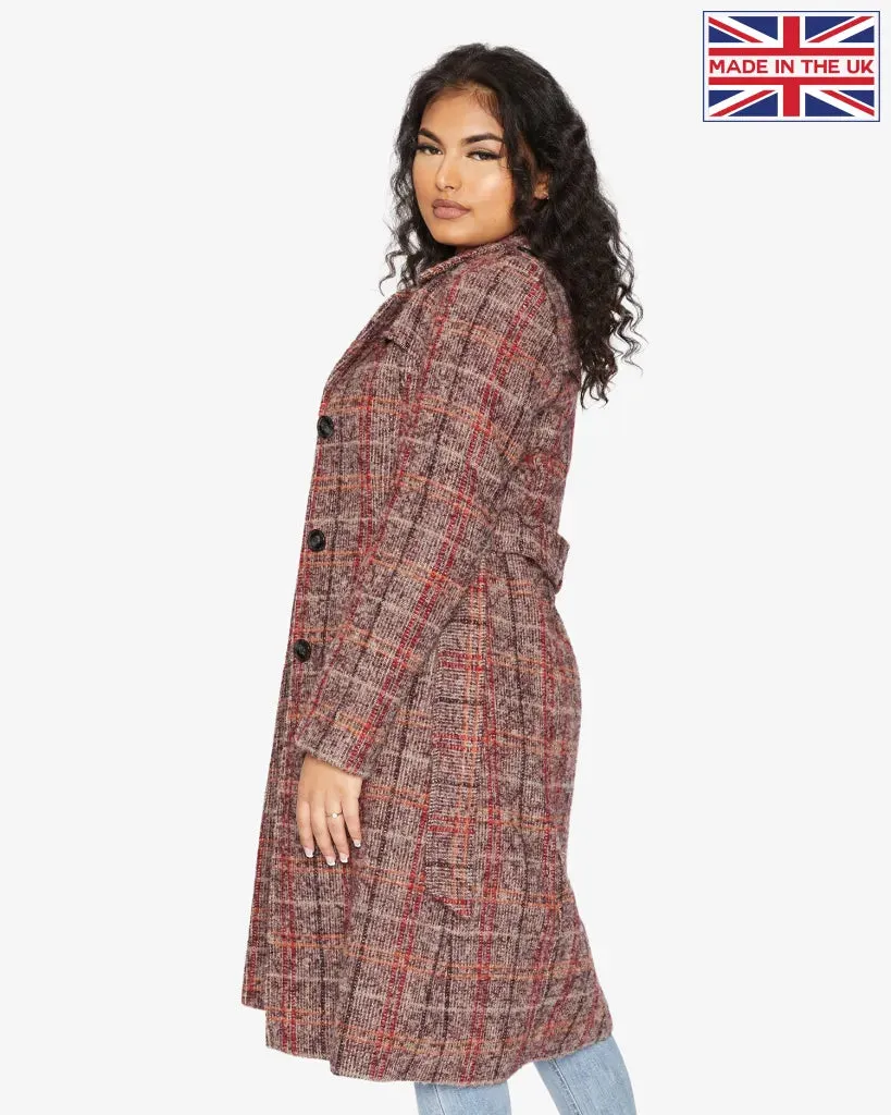 De La Creme Womens Wool Blend Check Military Duster Coat