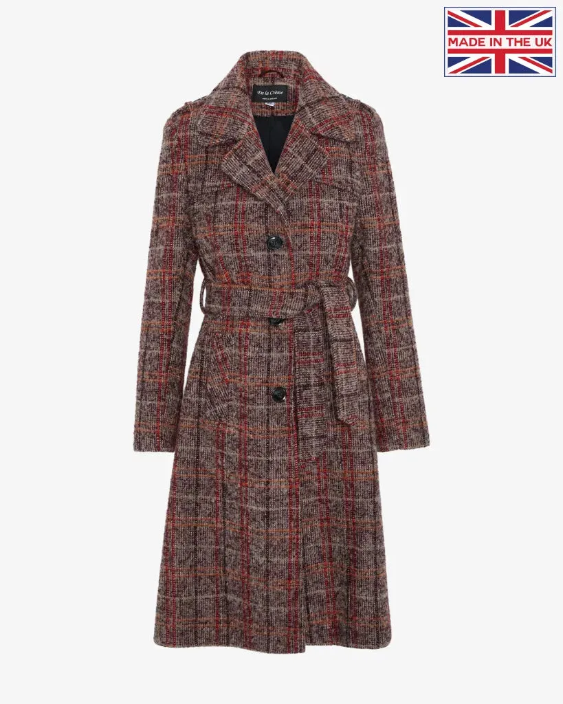 De La Creme Womens Wool Blend Check Military Duster Coat