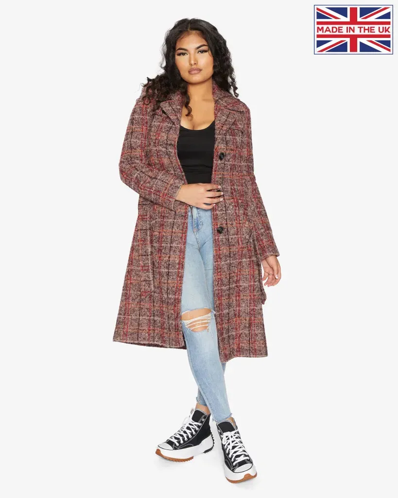 De La Creme Womens Wool Blend Check Military Duster Coat