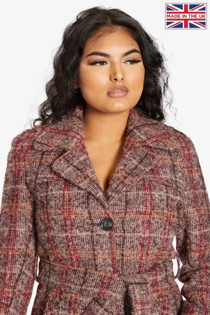 De La Creme Womens Wool Blend Check Military Duster Coat