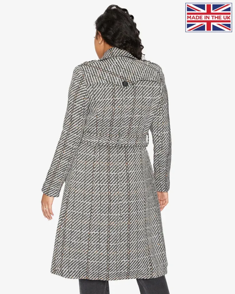 De La Creme Womens Wool Blend Check Military Duster Coat