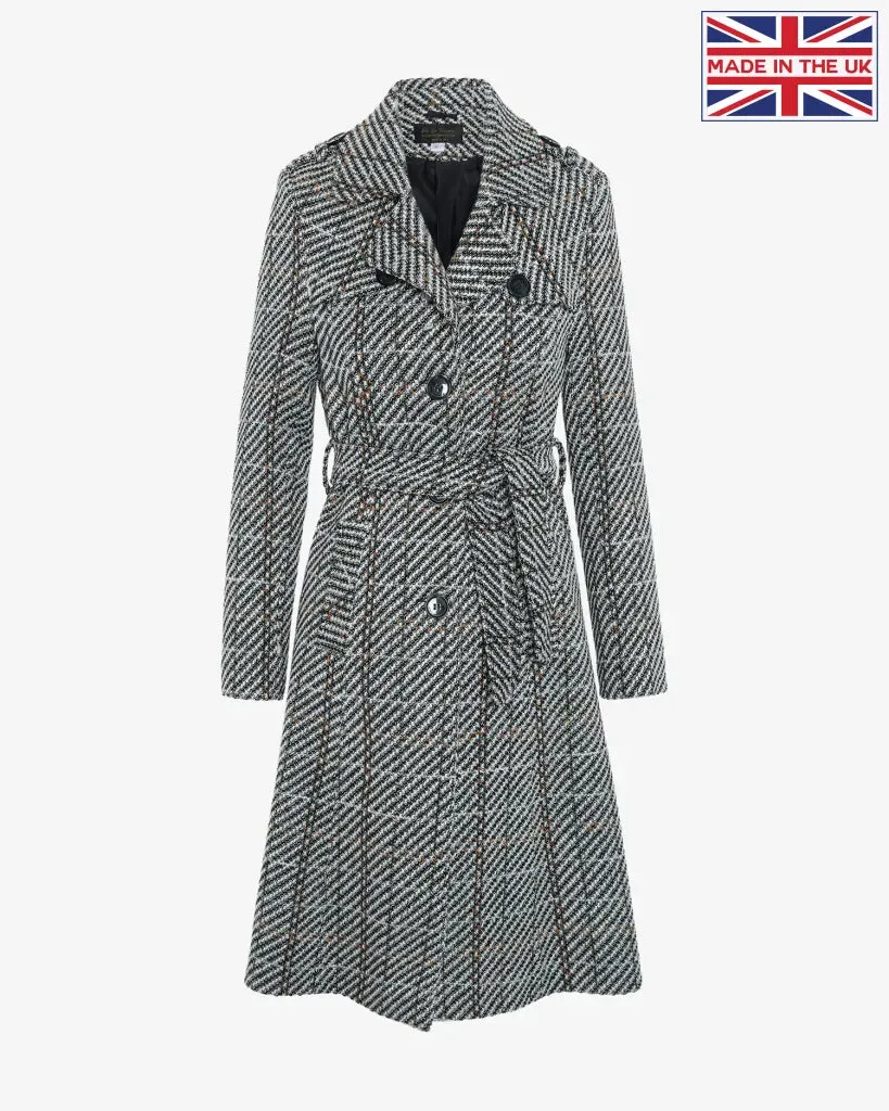 De La Creme Womens Wool Blend Check Military Duster Coat