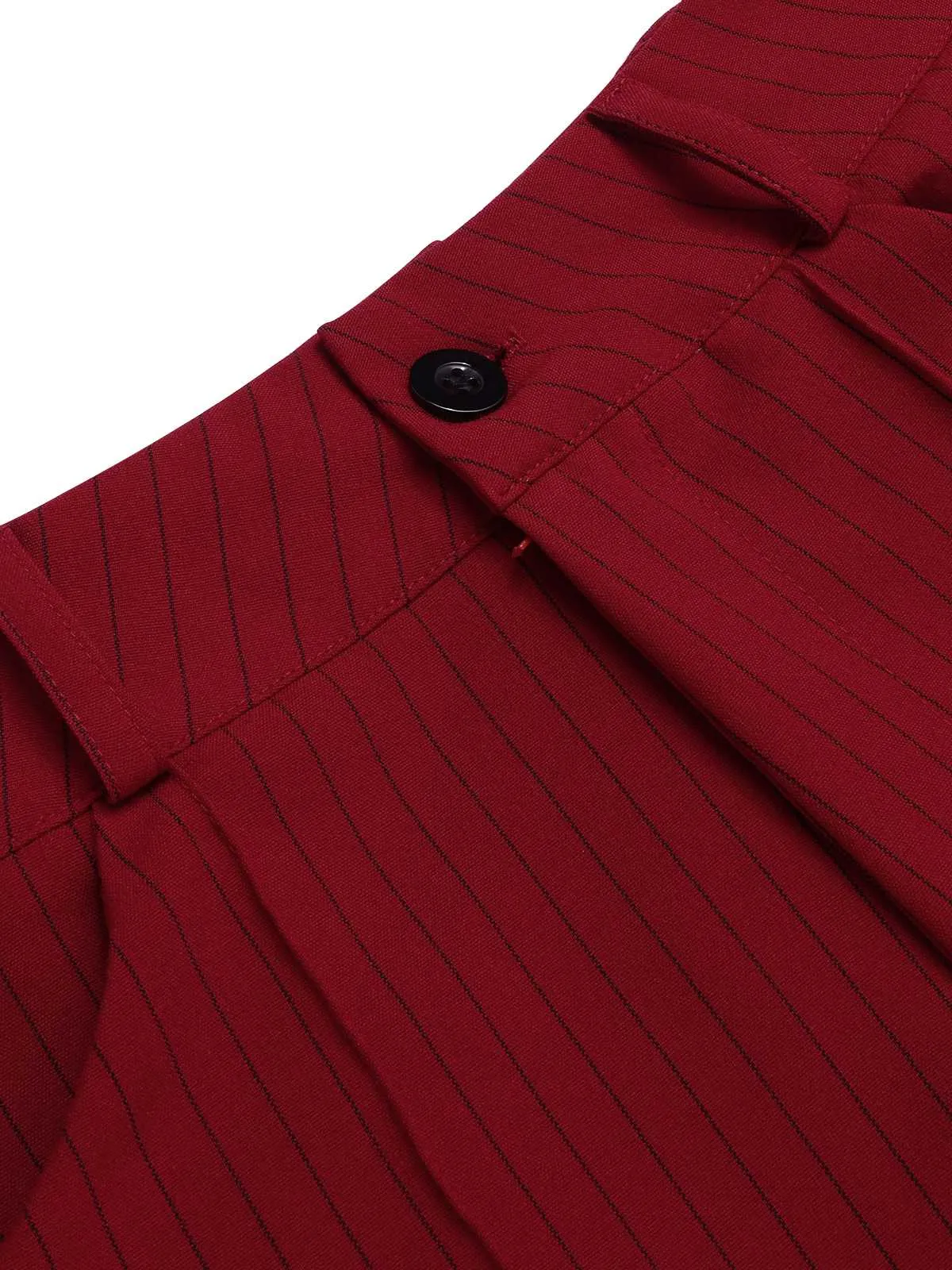 Deep Red 1950s Stripes Wide Leg Belted Pants