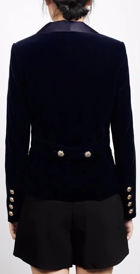 Double-Breasted Velour Badge Embroidered Blazer