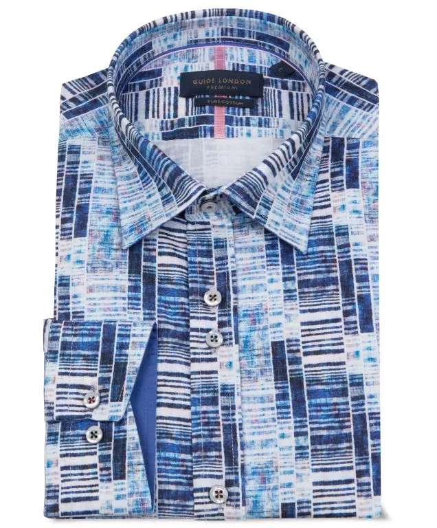 Guide London Geo Print Long Sleeve Shirt - Ls76880-Navy