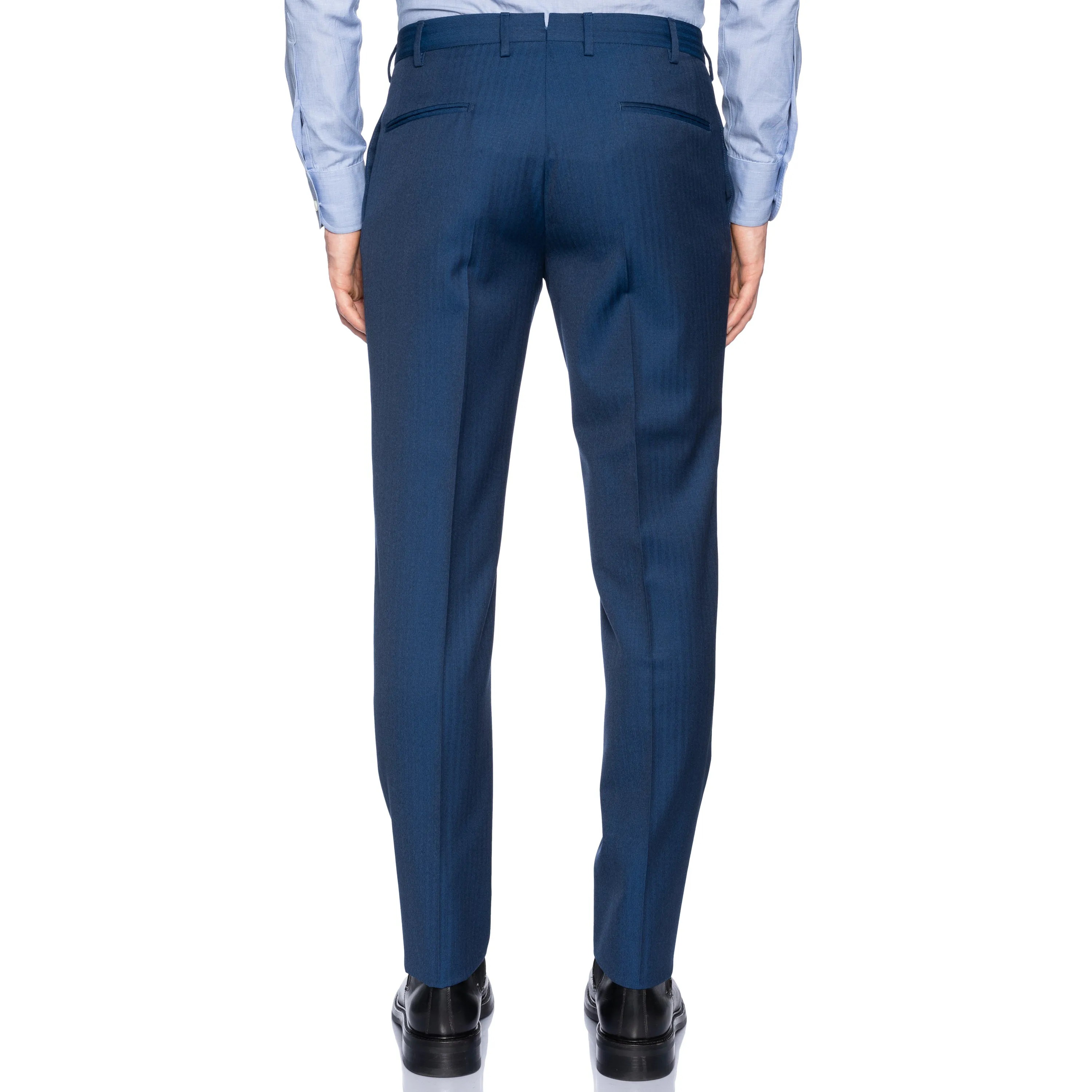 INCOTEX (Slowear) Blue Herringbone Wool Flat Front Pants NEW Slim Fit