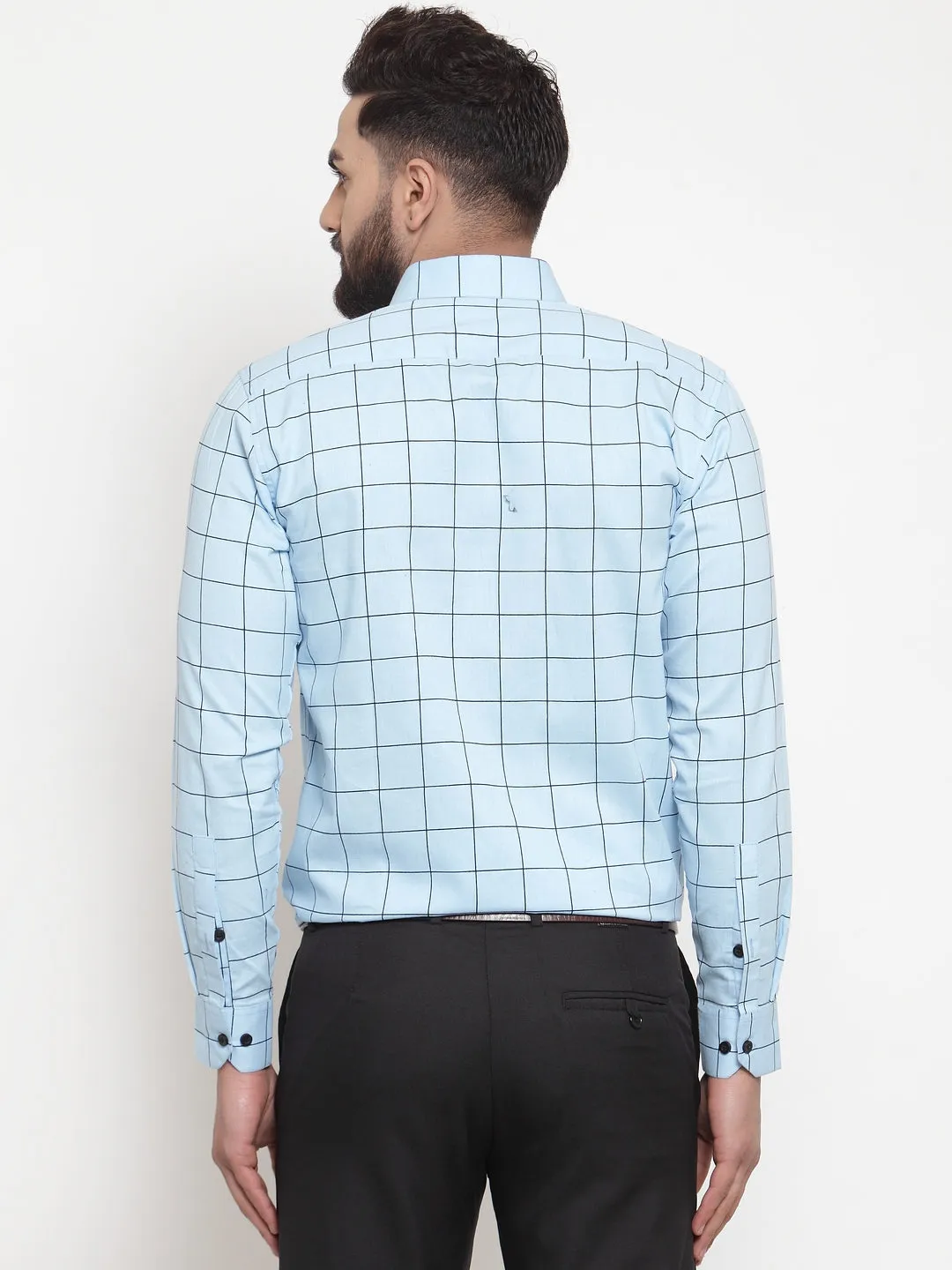 Jashvi Blue Men's Cotton Checked Formal Shirts