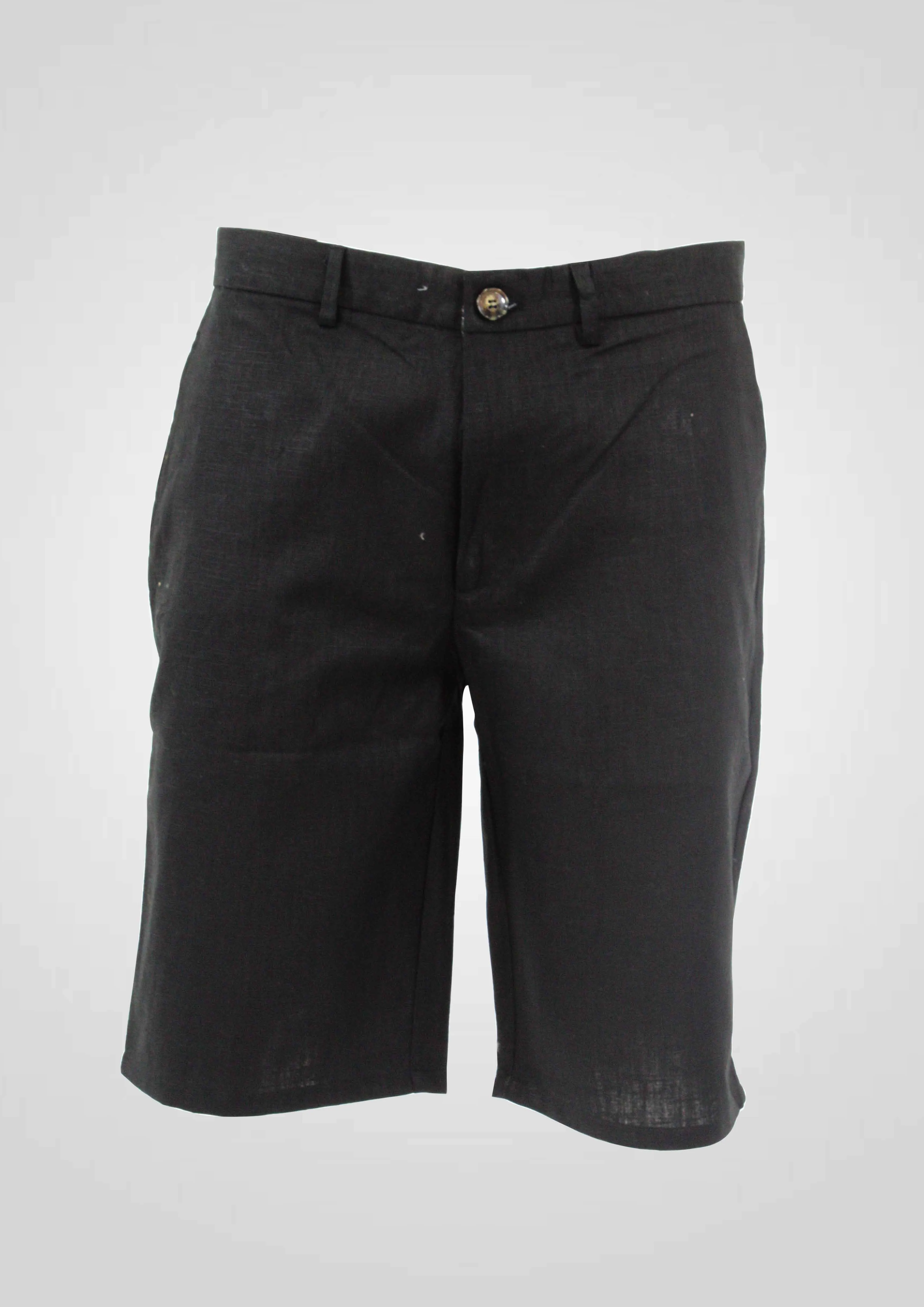 LANZINO,SOLID-FLAT FRONT-BASIC-LINENS PANTS-SSM010-BLACK