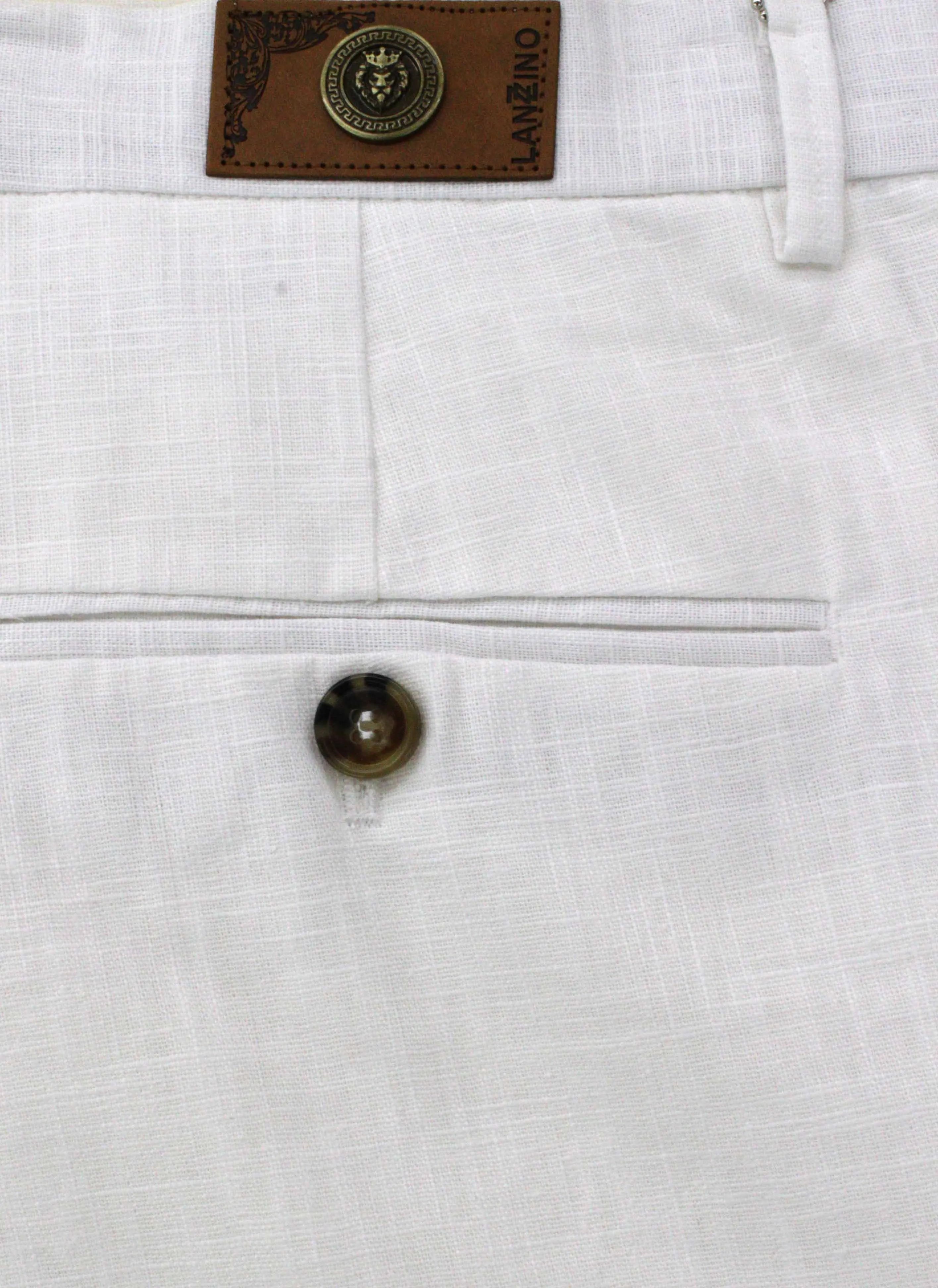 LANZINO,SOLID-FLAT FRONT-BASIC-LINENS PANTS-SSM010-WHITE