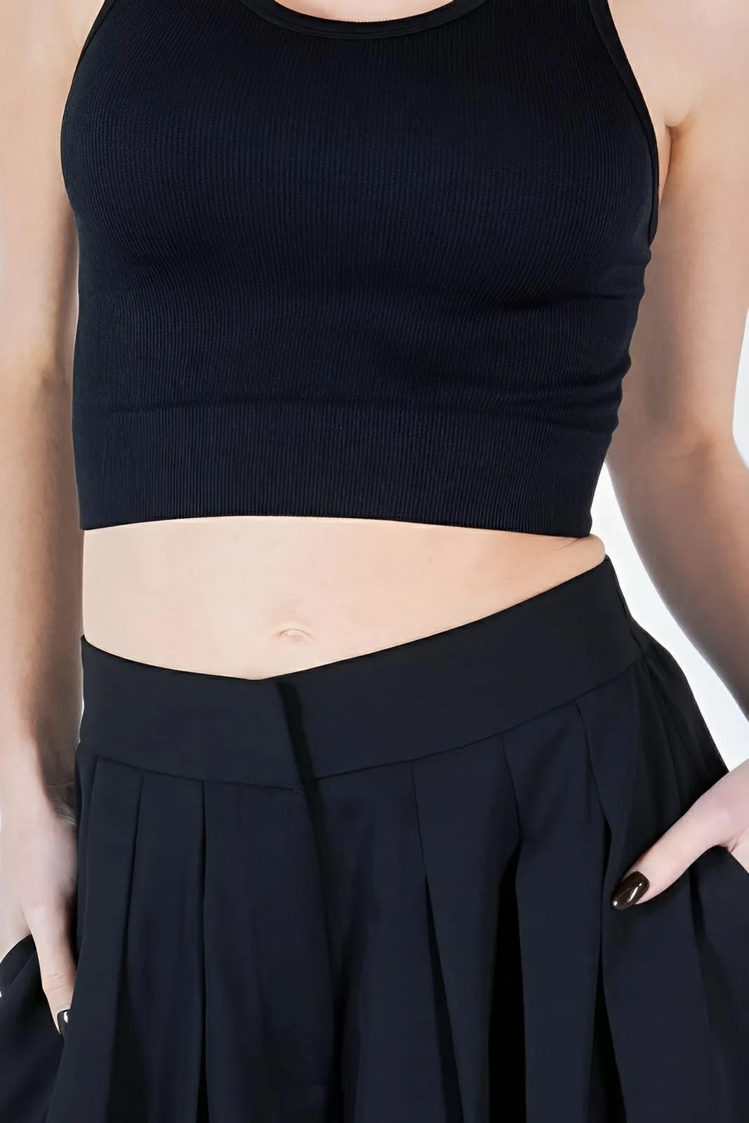 Large Hem Wide Leg Pleated Solid Pants