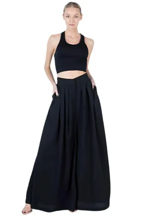 Large Hem Wide Leg Pleated Solid Pants
