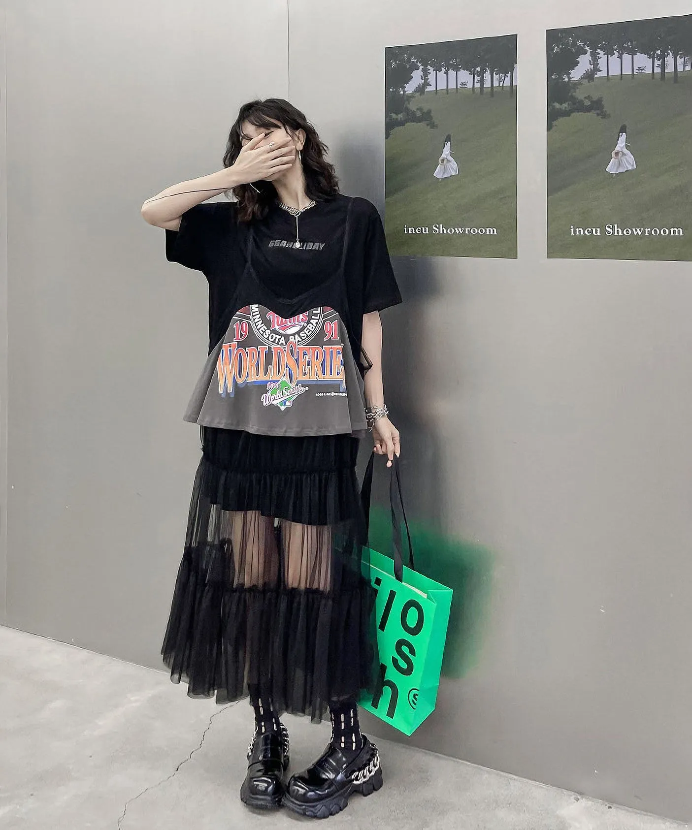 Loose T-shirts & Mesh Dress Co-ord